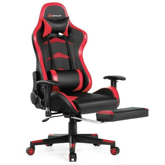 Massage Gaming Chair with Footrest-Red