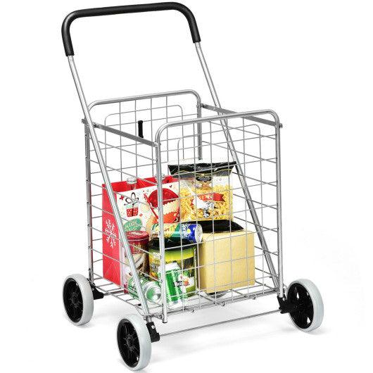 Portable Folding Shopping Cart Utility for Grocery Laundry-Silver