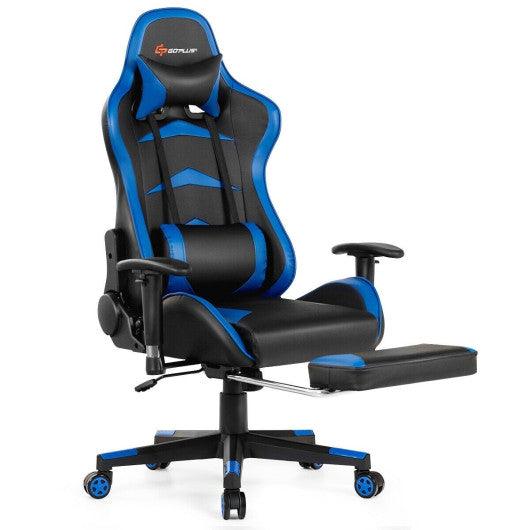 Massage Gaming Chair with Footrest-Blue