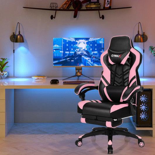 Adjustable Gaming Chair with Footrest for Home Office-Pink