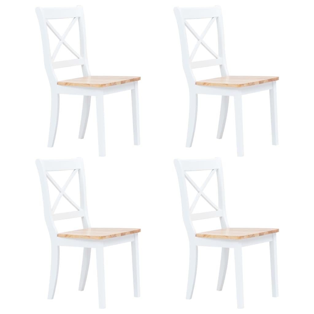 Dining Chairs 4 pcs White and Light Wood Solid Rubber Wood