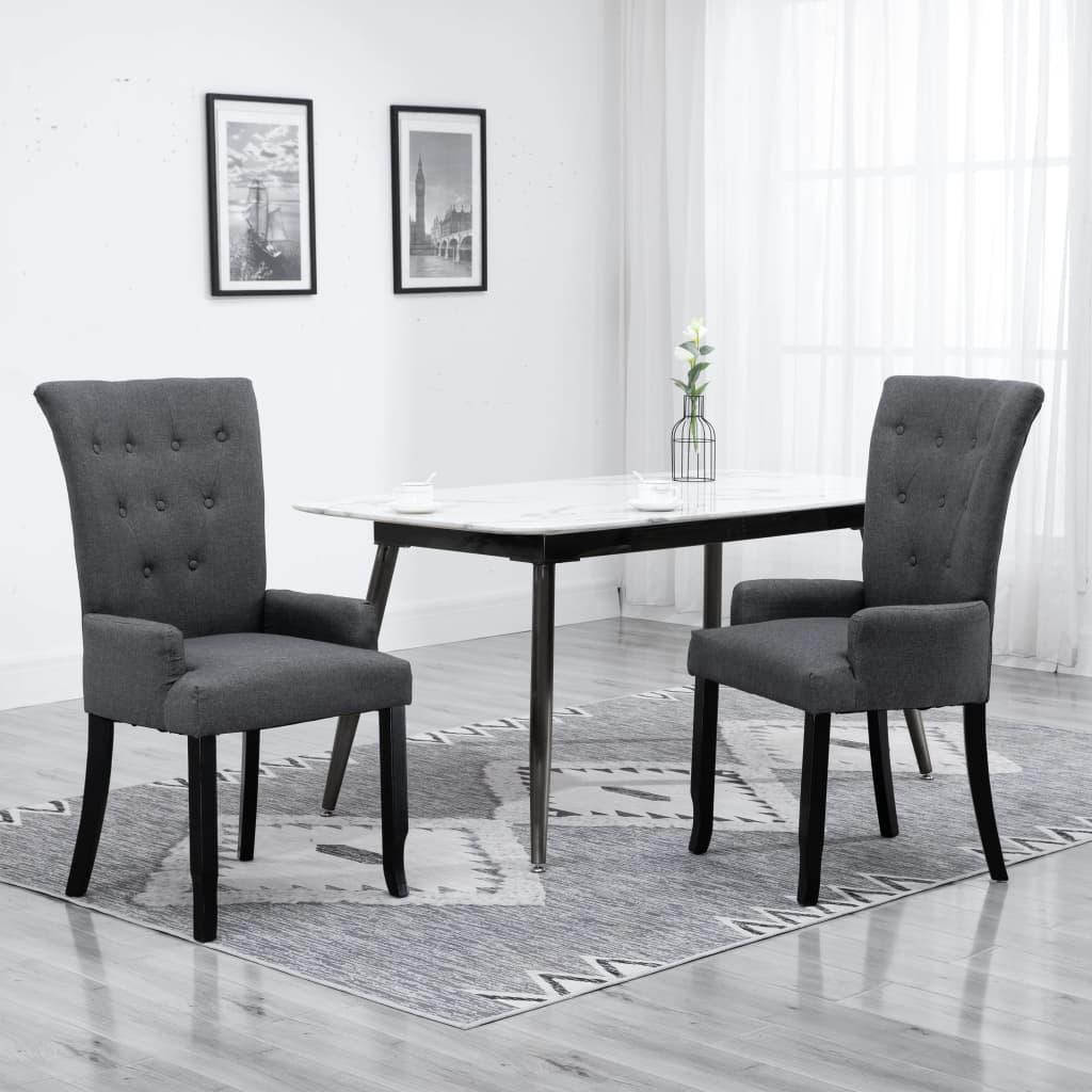 Dining Chair with Armrests Dark Gray Fabric