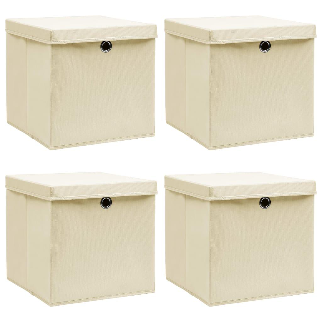 Storage Boxes with Lid 4 pcs Cream 12.6