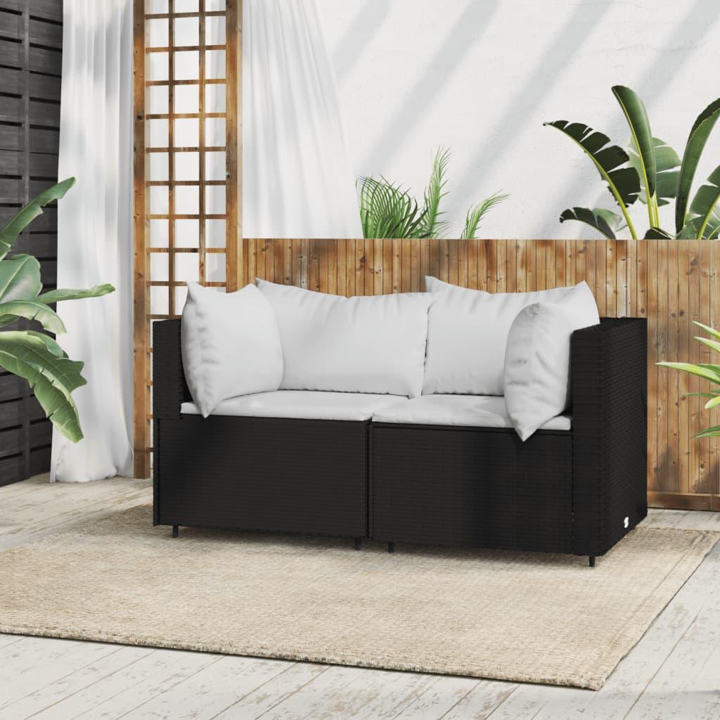 Patio Corner Sofa with Cushions Black Poly Rattan