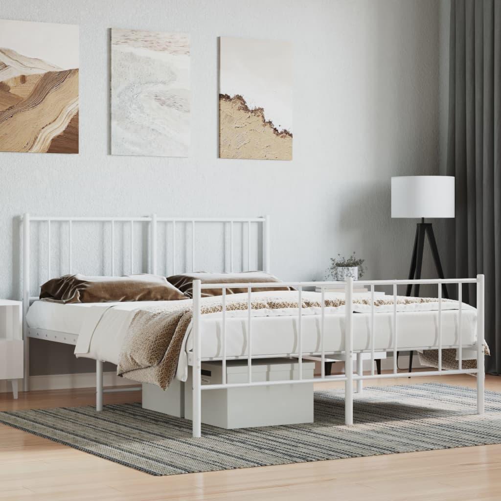 Metal Bed Frame with Headboard and Footboard White 59.8