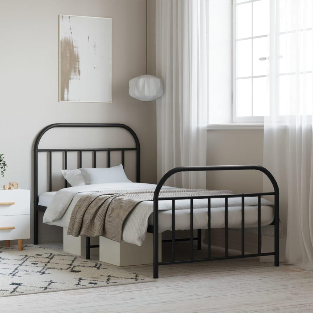 Metal Bed Frame with Headboard and Footboard Black 39.4