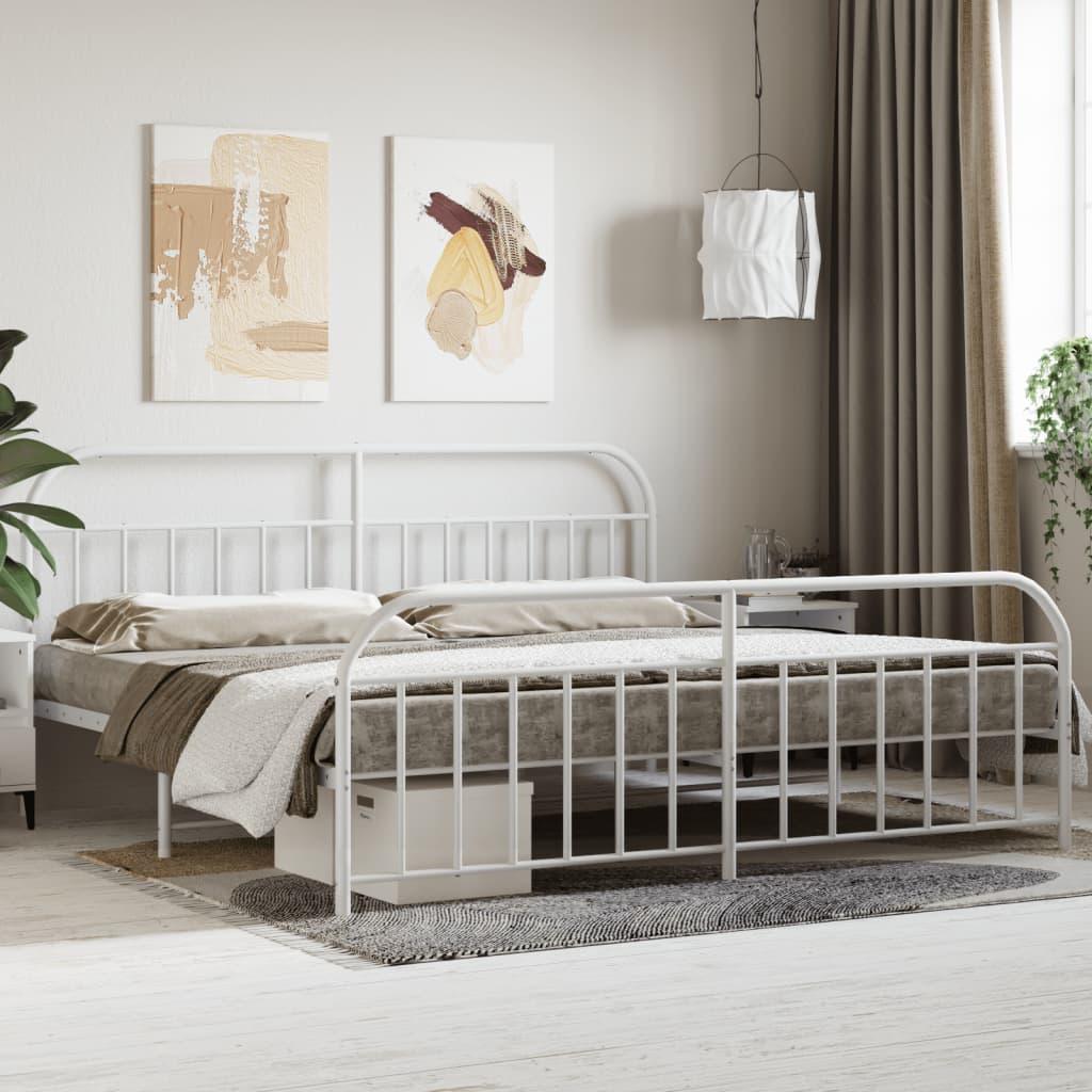 Metal Bed Frame with Headboard and Footboard White 76