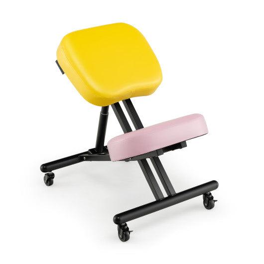 Adjustable Ergonomic Kneeling Chair with Upgraded Gas Spring Rod and Thick Foam Cushions-Yellow