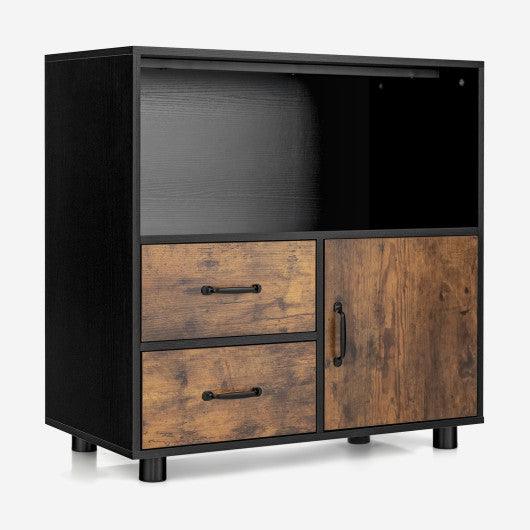 Kitchen Storage Buffet Sideboard with Wine Rack and Glass Holder-Black
