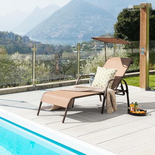 Patio Heavy-Duty 5-Level Adjustable Chaise Lounge Chair-Brown
