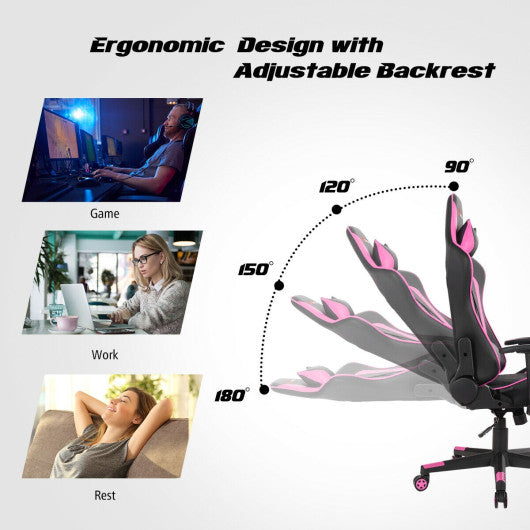 Massage Gaming Chair with Lumbar Support and Headrest-Pink - Set Shop and Smile