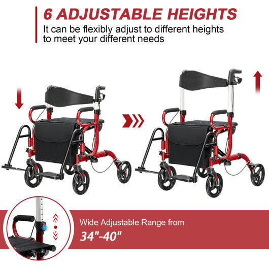 Folding Rollator Walker with 8-inch Wheels and Seat-Black at Set Shop and Smile