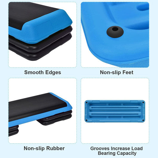 43 Inches Height Adjustable Fitness Aerobic Step with Risers-Blue at Set Shop and Smile