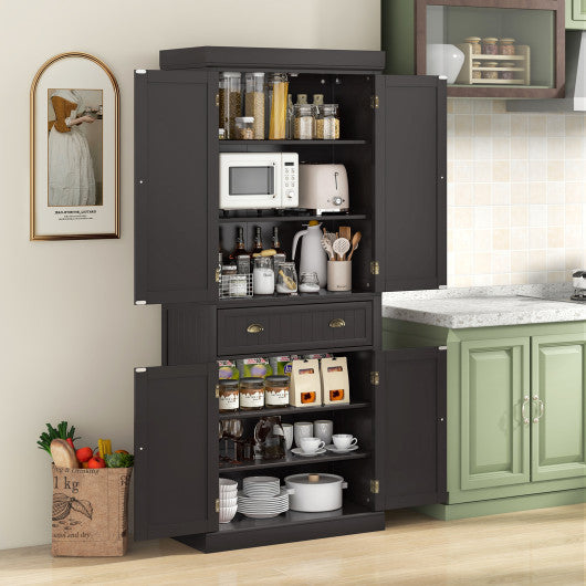 Cupboard Freestanding Kitchen Cabinet w/ Adjustable Shelves-Dark Brown at Set Shop and Smile