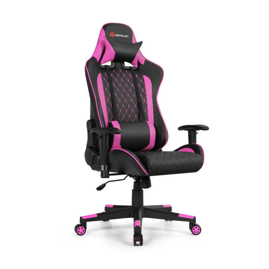 Massage Gaming Chair with Lumbar Support and Headrest-Pink at Set Shop and Smile