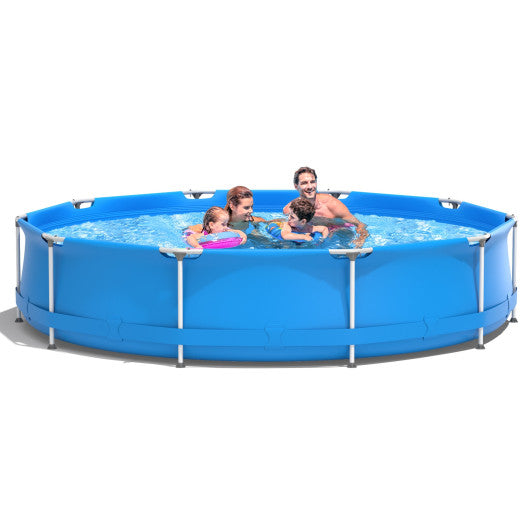 Round Above Ground Swimming Pool With Pool Cover-Blue at Set Shop and Smile