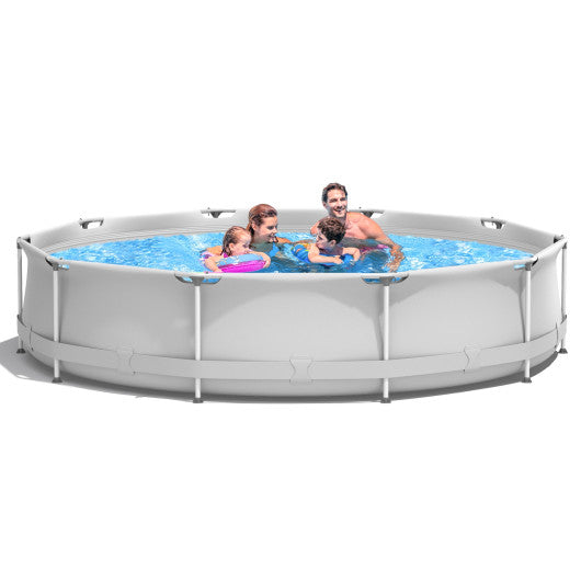 Round Above Ground Swimming Pool With Pool Cover-Gray at Set Shop and Smile