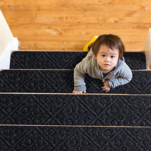 15Pcs Indoor Non-Slip Stair Carpet Mats for Wooden Steps-Gray