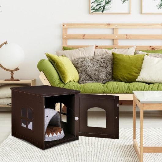 Side Table Nightstand Decorative Cat House-Brown