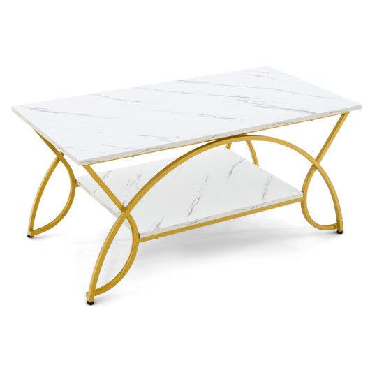 2-Tier Coffee Table Gold Rectangle for Living Room-Golden