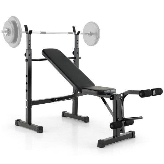 Adjustable Weight Bench and Barbell Rack Set with Weight Plate Post