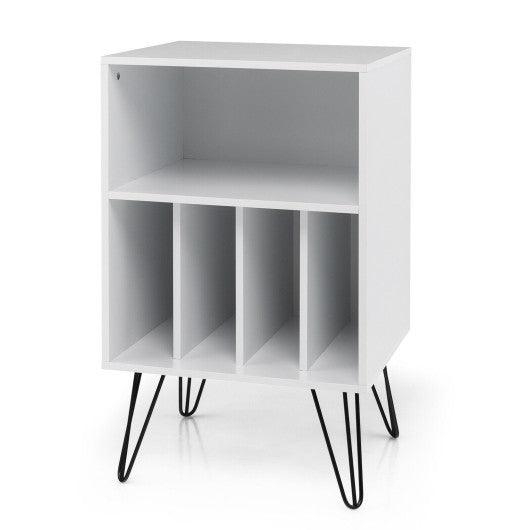 Freestanding Record Player Stand Record Storage Cabinet with Metal Legs-White at Set Shop and Smile