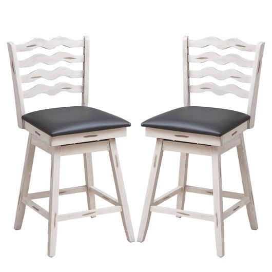 360° Swivel Bar Stools with Rubber Wood Frame and Ergonomic Backrest and Footrest-25 inches