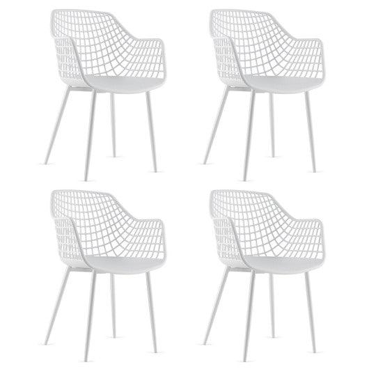 Set of 4 Heavy Duty Modern Dining Chair with Airy Hollow Backrest-White