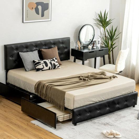 Full/Queen PU Leather Upholstered Platform Bed with 4 Drawers-Full Size