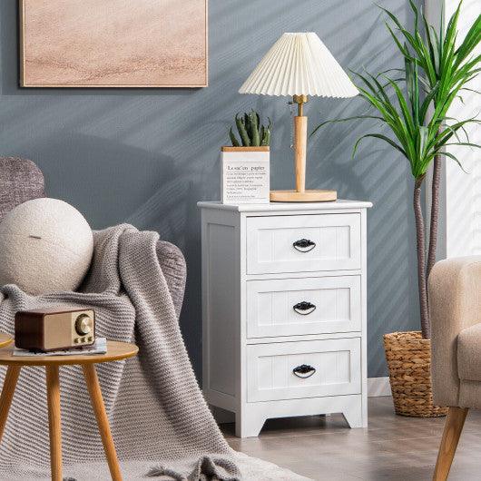 3 Drawers End Storage Wood Side Nightstand-White