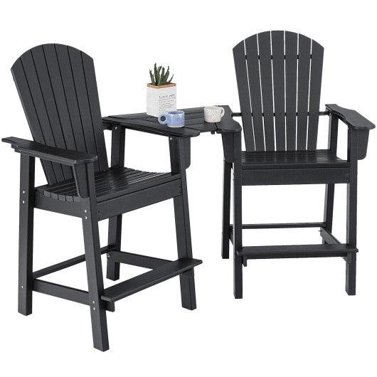 2 Pieces HDPE Tall Adirondack Chair with Middle Connecting Tray-Black