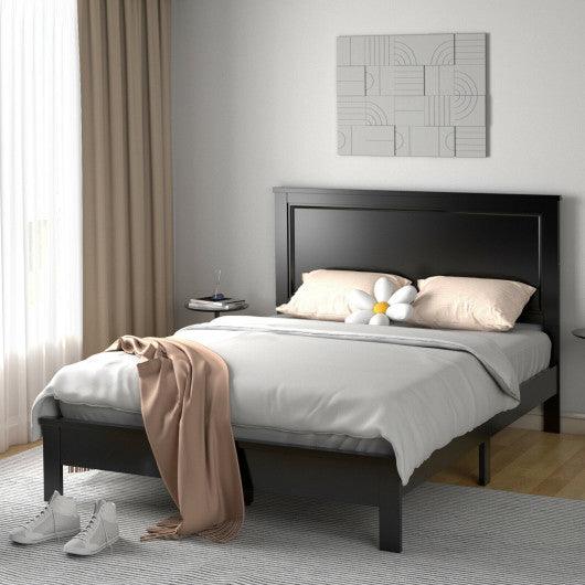 Queen Size Bed Frame Platform Slat High Headboard Bedroom with Rubber Wood Leg-Black