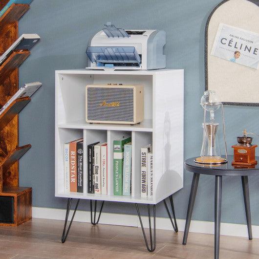 Freestanding Record Player Stand Record Storage Cabinet with Metal Legs-White at Set Shop and Smile