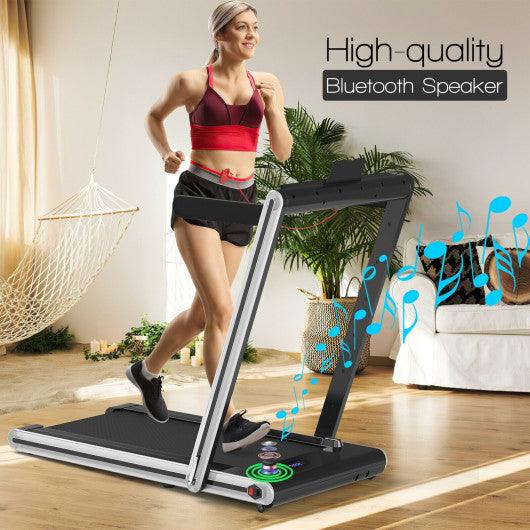 2-in-1 Folding Treadmill with Dual LED Display-Silver