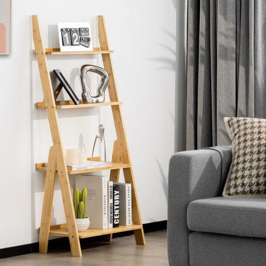 4-Tier Bamboo Ladder Shelf Bookcase for Study Room-Natural