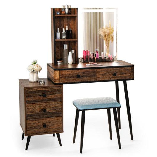 Vanity Makeup Table Set with Lighted Mirror-Brown