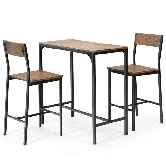 3 Pieces Bar Table Set with 2 Stools-Black