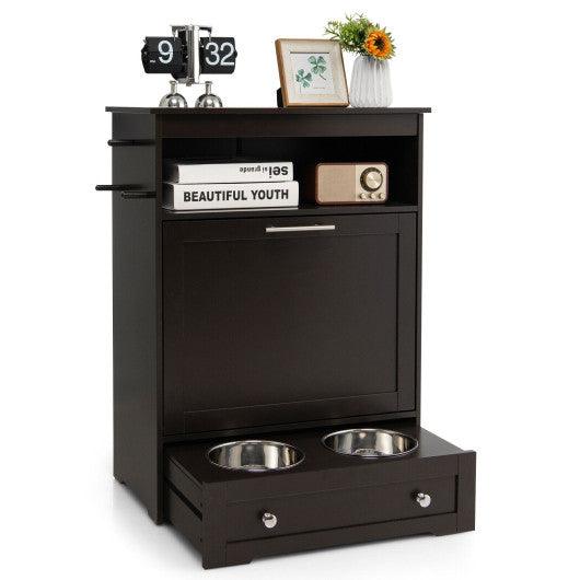 Pet Feeder Station with Stainless Steel Bowl-Coffee