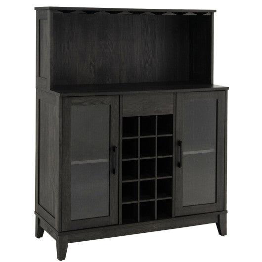 Storage Bar Cabinet with Framed Tempered Glass Door-Black