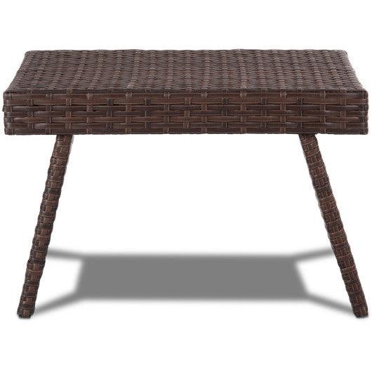 Folding PE Rattan Side Coffee Table Patio Garden Furniture-Brown