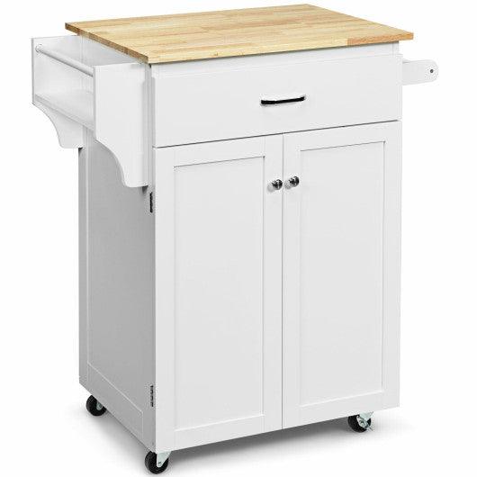 Utility Rolling Storage Cabinet Kitchen Island Cart with Spice Rack-White