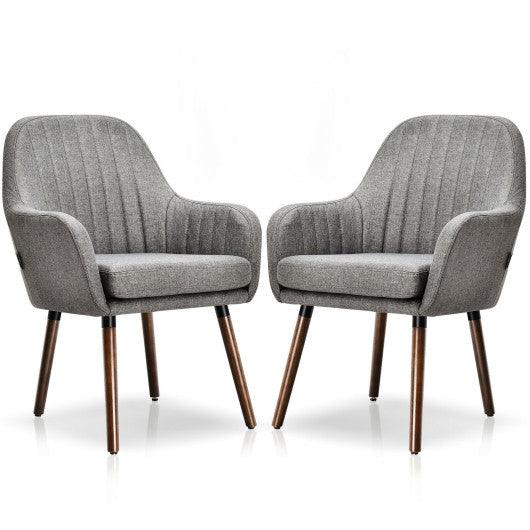 Set of 2 Fabric Upholstered Accent Chairs with Wooden Legs-Gray