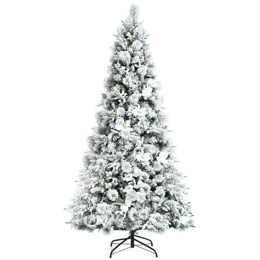 7 Feet Snow Flocked Christmas Tree with Poinsettia Flowers