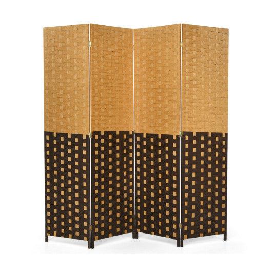 4 Panel Portable Folding Hand-Woven Wall Divider Suitable for Home Office-Brown