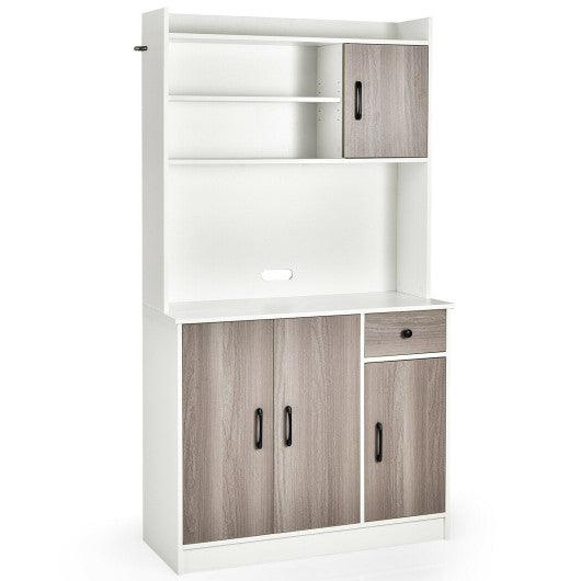 4-Door Freestanding Kitchen Buffet with Hutch and Adjustable Shelves-White