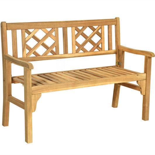 Patio Foldable Bench with Curved Backrest and Armrest