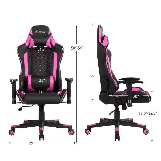 Massage Gaming Chair with Lumbar Support and Headrest-Pink at Set Shop and Smile