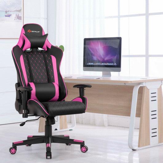 Massage Gaming Chair with Lumbar Support and Headrest-Pink at Set Shop and Smile