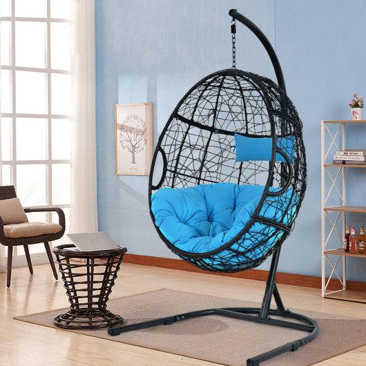 Hanging Cushioned Hammock Chair with Stand-Blue