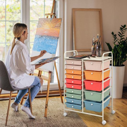 15-Drawer Utility Rolling Organizer Cart Multi-Use Storage-Deep Multicolor at Set Shop and Smile